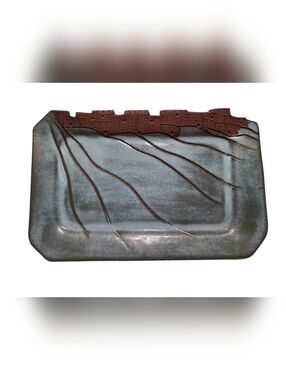 Southwestern Mesa Style Home Decor Rectangular Handmade Pottery Tray Teal Glaze